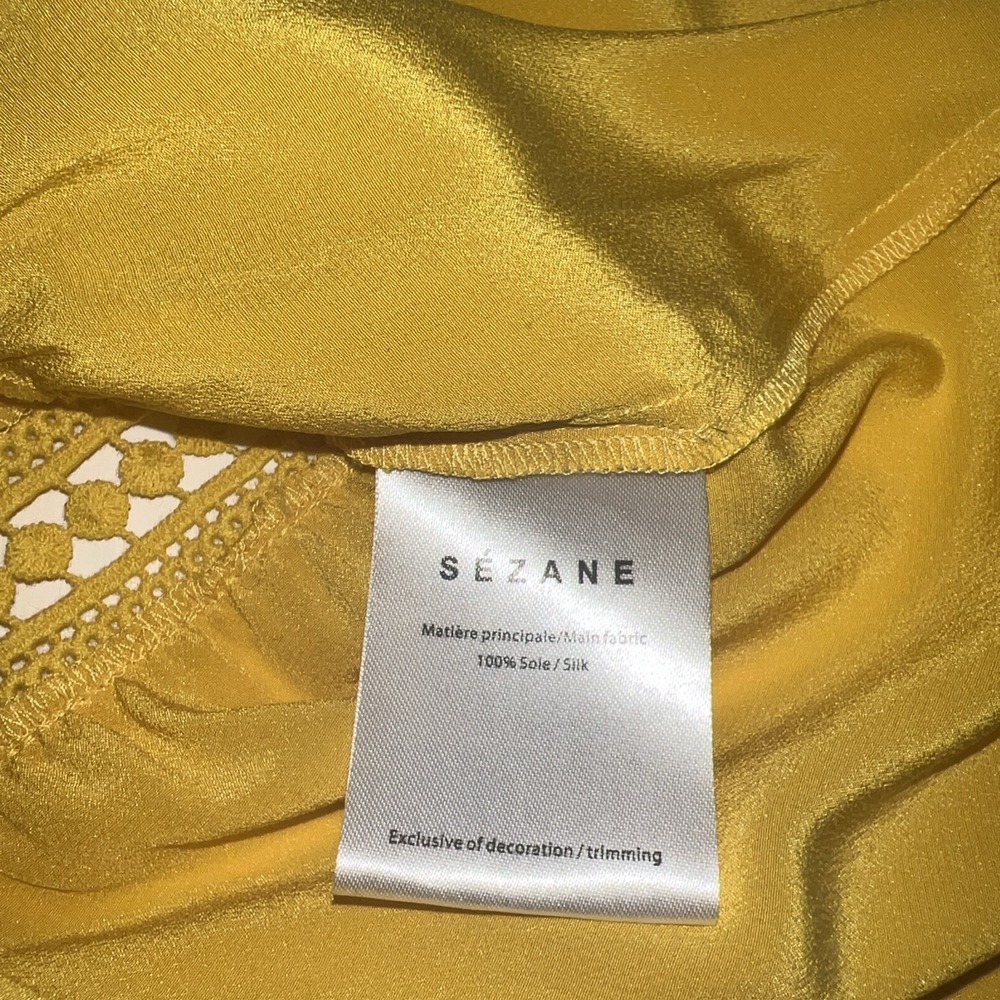 NWT Sezane Zora Silk Blouse Size EU 36 | US Small Yellow Boho V-Neck Top $120 - Picture 7 of 8